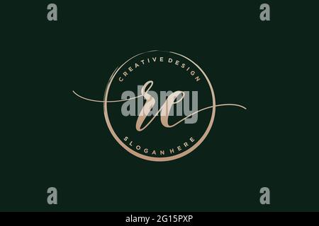 RE handwriting logo with circle template vector signature, wedding, fashion, floral and botanical with creative template. Stock Vector