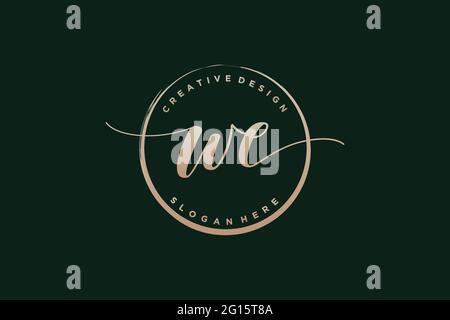 WE handwriting logo with circle template vector signature, wedding, fashion, floral and botanical with creative template. Stock Vector