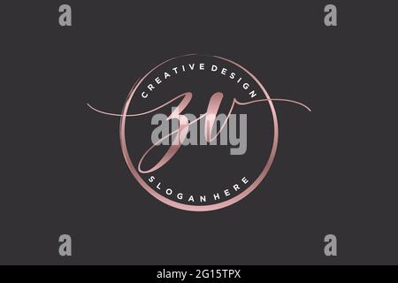 ZV handwriting logo with circle template vector signature, wedding, fashion, floral and botanical with creative template. Stock Vector