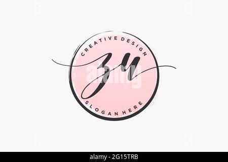 ZU handwriting logo with circle template vector signature, wedding, fashion, floral and botanical with creative template. Stock Vector