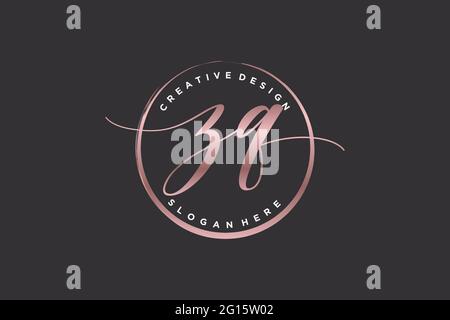 ZQ handwriting logo with circle template vector signature, wedding, fashion, floral and botanical with creative template. Stock Vector
