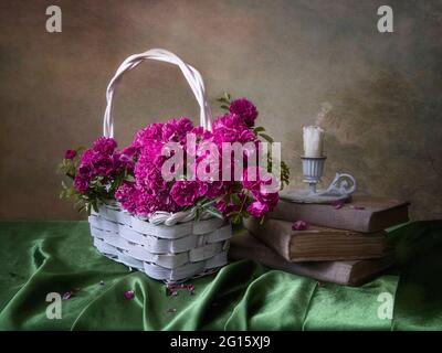 Still life with pink shrub roses Stock Photo