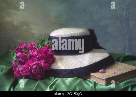 Still life with pink shrub roses Stock Photo