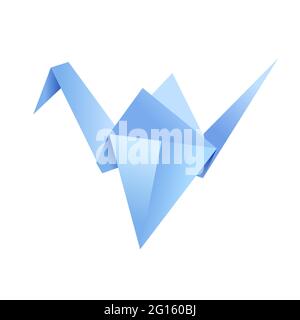 Paper origami shape - bird, Crane. The Japanese art of folding paper figures is a hobby, needlework. Stock Vector