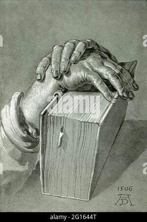 Albrecht Dürer -  Hand Study with Bible 1506 Stock Photo