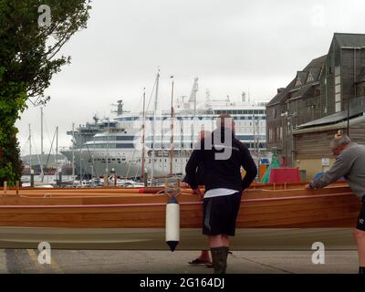 Falmouth UK, Falmouth Docks, G7 Cruise liner arrives to house 1,500 police officers of the 6,500 drafted from across the UK to Cornwall to provide security for the leaders of the seven advanced nations invited to attend. The Cruise ship MS Silja Europa is owned by Finnish operator Tallink and belongs to their Silja Line. It is one of the worlds largest Roll on roll off cruiseferrys.   5th June 2021. Credit: Robert Taylor/Alamy Live News Stock Photo