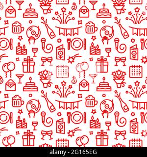 illustration of the red outlines celebrations and event seamless pattern Stock Vector