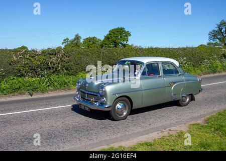 1956 50s green 2262cc Vauxhall Cresta en-route to Capesthorne Hall classic May car show, Cheshire, UK Stock Photo