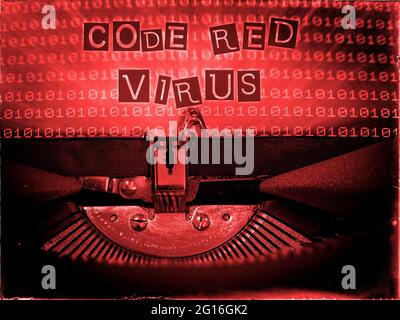 Code Red Virus, Typewriter, Technology Stock Photo