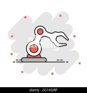 Robot arm icon in comic style. Mechanic manipulator cartoon vector illustration on white isolated background. Machine splash effect business concept. Stock Vector