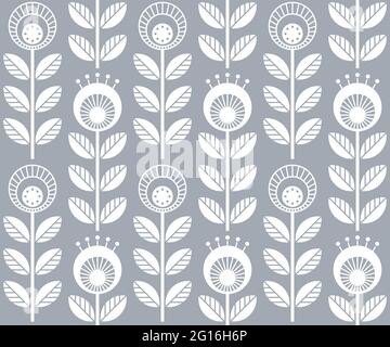 Scandinavian folk style flowers - seamless floral pattern based on traditional folk art ornaments, sweden nordic style. Vector illustration. One color Stock Vector