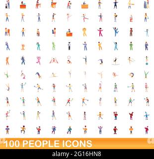 100 people icons set. Cartoon illustration of 100 people icons vector set isolated on white background Stock Vector