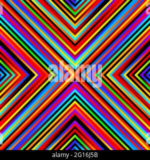 Crazy squares - bright geometric pattern with bold neon rainbow iridescent colors. Multicolor lines. Abstract geometric background. Stock Vector