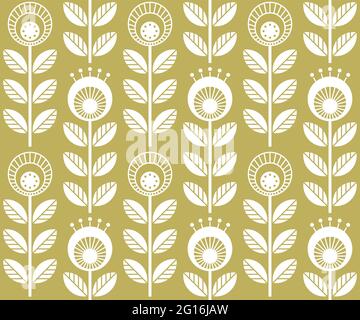 Scandinavian folk style flowers - seamless floral pattern based on traditional folk art ornaments, sweden nordic style. Vector illustration. One color Stock Vector