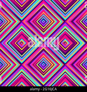 Crazy squares - bright geometric pattern with bold neon colors. Multicolor lines. Seamless vector pattern. Abstract geometric background. Stock Vector