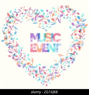 Colorful Music Event notes background. Random colored music festival poster design template. Vector Illustration Stock Vector