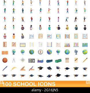 100 school icons set. Cartoon illustration of 100 school icons vector set isolated on white background Stock Vector