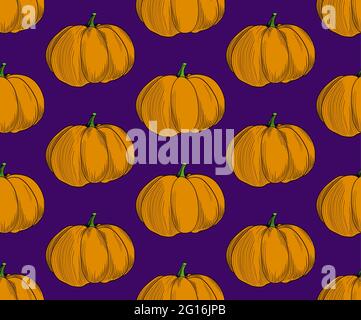 Cute Halloween Seamless Pattern With Pumpkin, Carrot, Mushroons, Leaves 