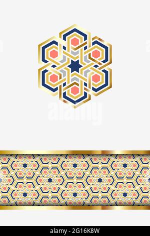 Muslim holiday greeting card template. Traditional arabic islam geometry, decorative design element and pattern border. Vector illustration. Ramadan K Stock Vector