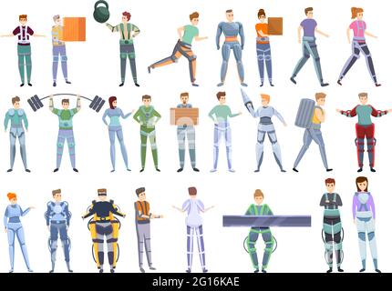 Exoskeleton icons set. Cartoon set of exoskeleton vector icons for web design Stock Vector