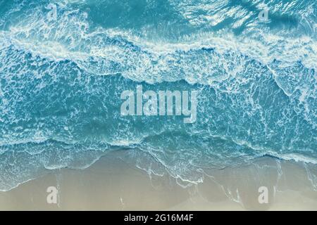 Top view of seascape with sandy beach. Abstract nature landscape background Stock Photo