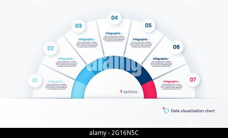 Vector round infographic chart template in the form of semicircle divided by seven parts Stock Vector
