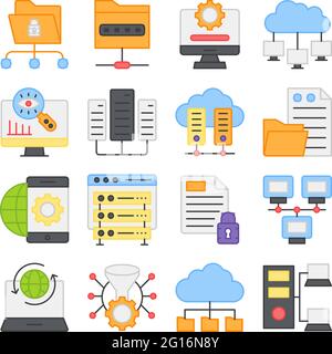 Pack of Data and Hardware Flat Icons Stock Vector