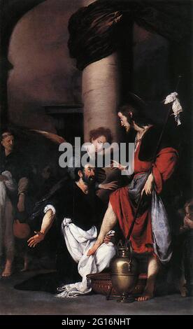 Bernardo Strozzi -  St Augustine Washing Feet Christ 1629 Stock Photo