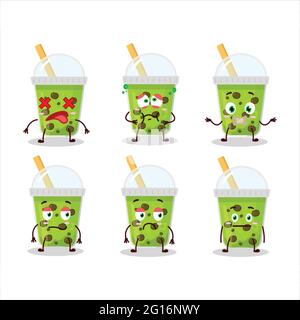 Melon milk with boba cartoon character with nope expression. Vector illustration Stock Vector