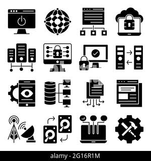 Pack of Computer Accessories Solid Icons Stock Vector
