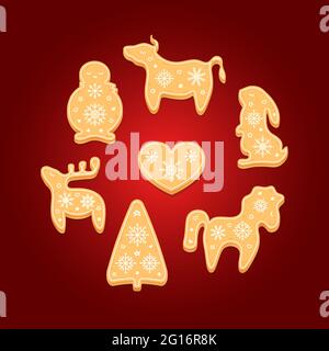 Set of gingerbread cookies. Decorative Christmas biscuits. Vector illustration. Stock Vector