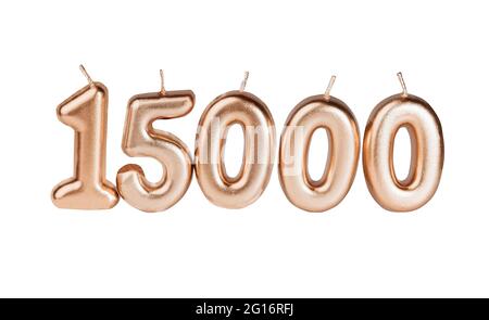 15000 followers card isolated on white with clipping path. Template for social networks, blogs. Social media celebration banner. 15k online community Stock Photo