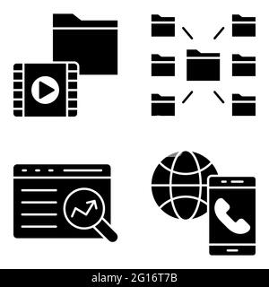 Pack of Data Technology Solid Icons Stock Vector