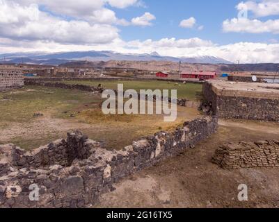 Aerial View on Anatolian Village with Clay roofs at Foothill of Mount Ararat in Eastern Anatolia, Turkey Stock Photo