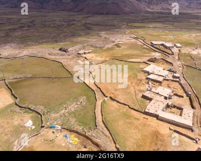 Aerial View on Anatolian Village with Clay roofs at Foothill of Mount Ararat in Eastern Anatolia, Turkey Stock Photo