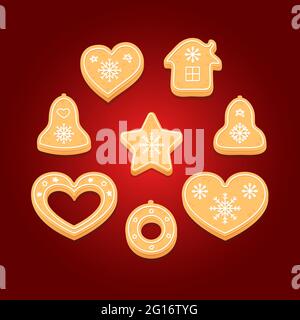 Set of gingerbread cookies. Decorative Christmas biscuits. Vector illustration. Stock Vector