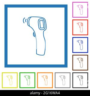 Contactless thermometer flat color icons in square frames on white background Stock Vector