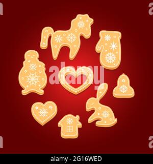 Set of gingerbread cookies. Decorative Christmas biscuits. Vector illustration. Stock Vector