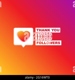 thank you 1000 followers. simple modern gradient announcement for social network. Vector illustration Stock Vector
