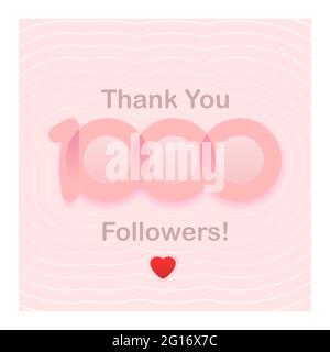 thank you 1000 followers. girly cute piunk congratulation card for social network. Vector illustration Stock Vector