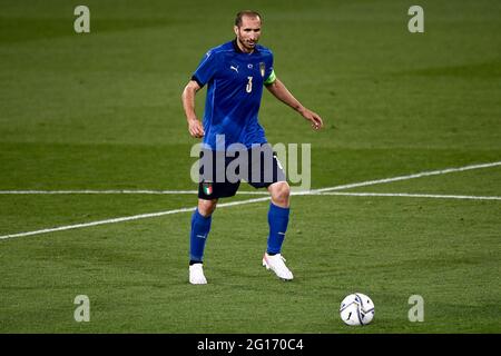 Bologna, Italy. 04 June 2021. Giorgio Chiellini of Italy in action during the international friendly match between Italy and Czech Republic. Italy won 4-0 over Czech Republic. Credit: Nicolò Campo/Alamy Live News Stock Photo