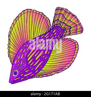 Fish bright colorful sea animal, isolated on white background. Stock Vector