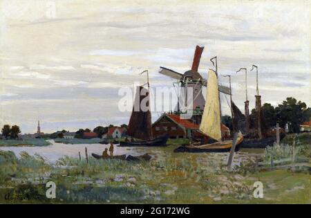 Monet Claude A Windmill at Zaandam Stock Photo - Alamy