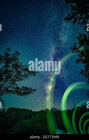 Neon lights on nature background Stock Photo