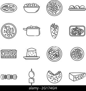 Travel Greece food icons set, outline style Stock Vector