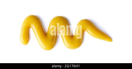 Splashes of mustard isolated on white background, top view Stock Photo