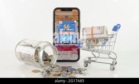 Rawang, Selangor, Malaysia, 5th June 2021 - Online Sale by Shopee during 6th June 2021. Stock Photo