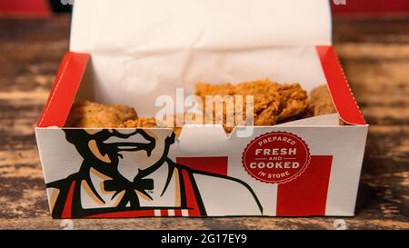 Rawang, Selangor, Malaysia, 5th June 2021- Kentucky Fried Chicken (KFC) restaurant. KFC is a fast food restaurant chain that specializes in fried chic Stock Photo