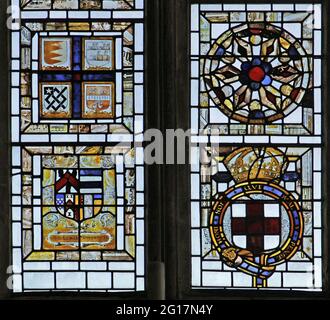 The East Window of St Martin's, Stamford, Lincolnshire; Medieval glass from Tattershall Church installed in 1759 Stock Photo