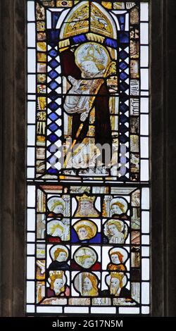 The East Window of St Martin's, Stamford, Lincolnshire; Medieval glass from Tattershall Church installed in 1759 Stock Photo